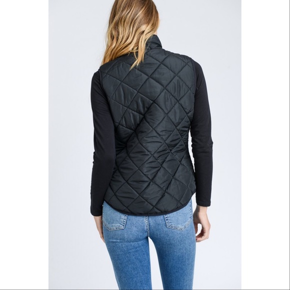 LAST ONE! Quilted Padded Vest With Pockets-BLACK - Picture 3 of 3